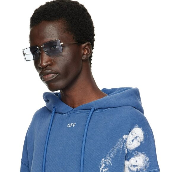 Off-White TAMPA Men Sunglasses Gold Blue Rectangular Frame  display picture 3